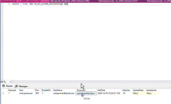 Tb_Rn_System_MailSettings tablo kontrolü
